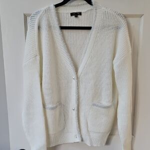 Ivory Knit Cardigan- with Silver Sparkle Trim and Pearl Buttons